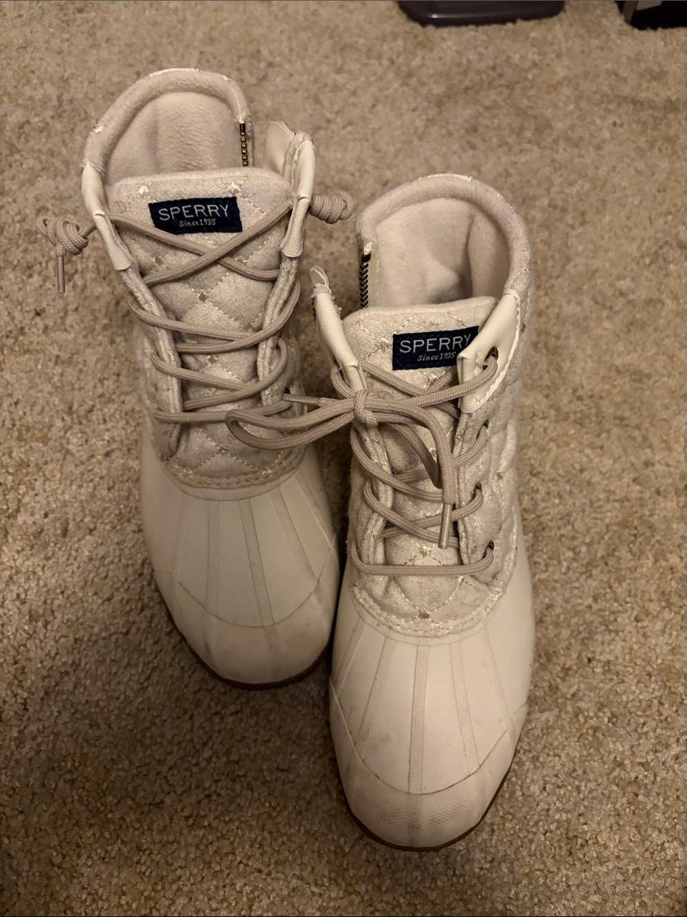 Sperry Women's Cream Quilted Winter Duck Boots